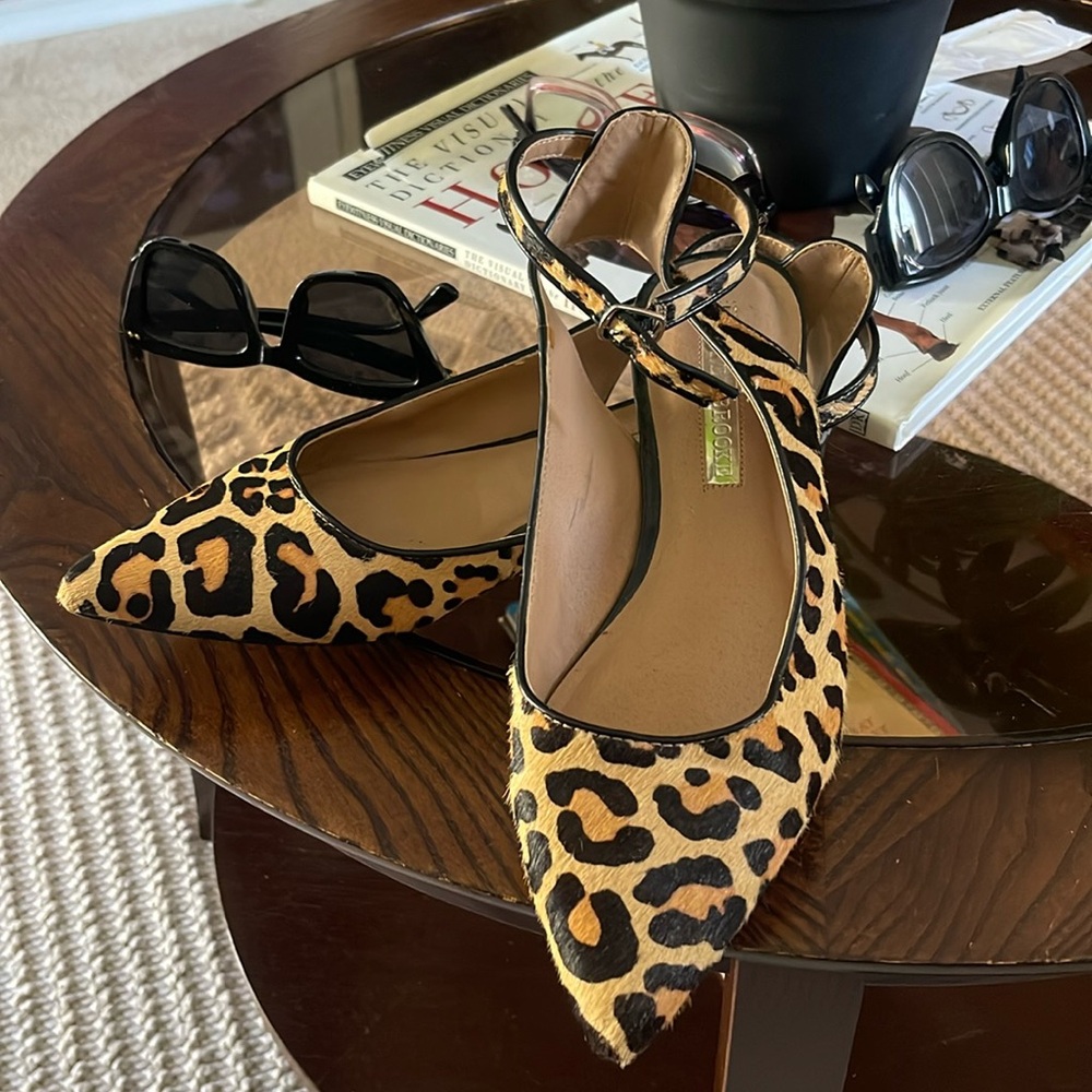 Audrey Brooke Leopard Flats with ankle strap
